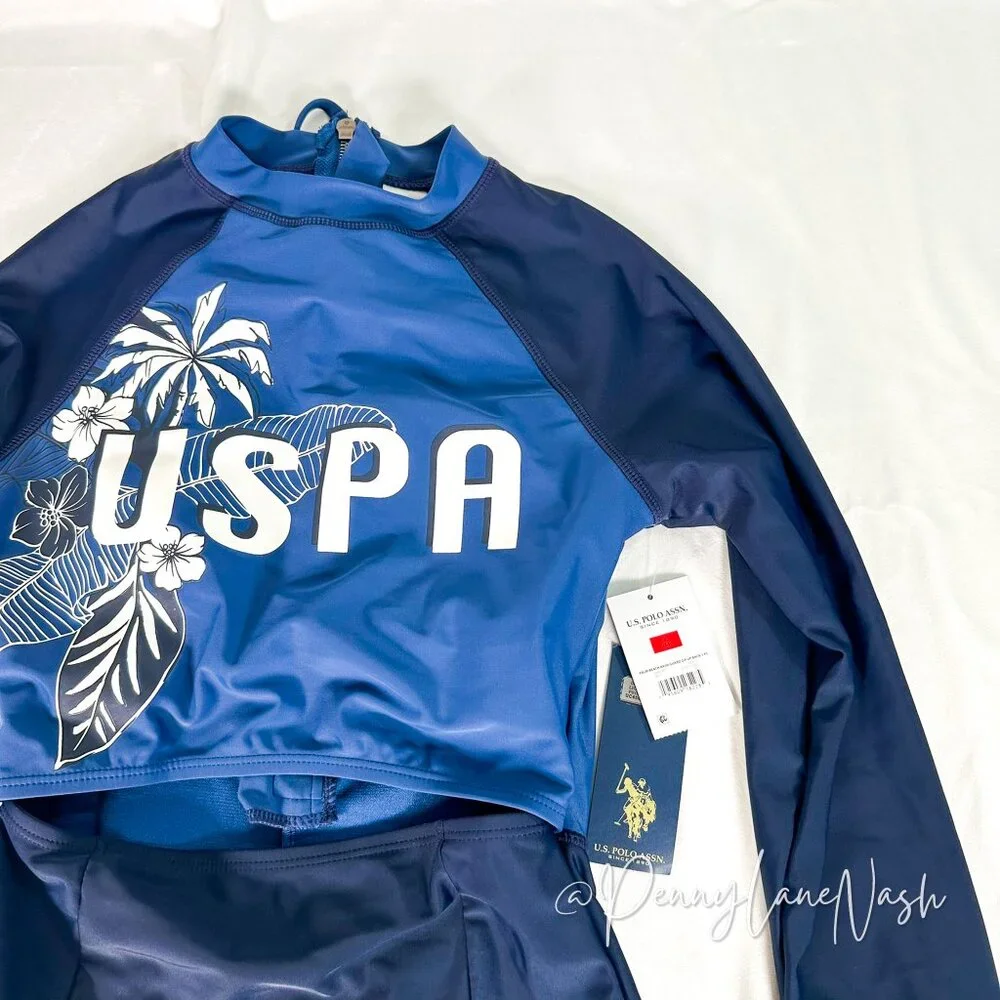 NWT US Polo Assn Palm Beach Rash Guard Zip Back Size Small